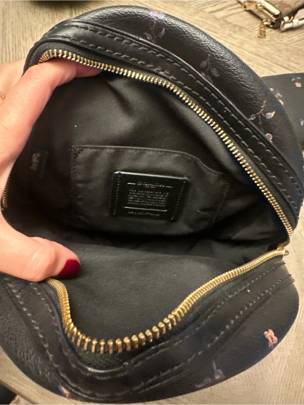 COACH Black Floral Leather Mini Backpack with Matching Wallet